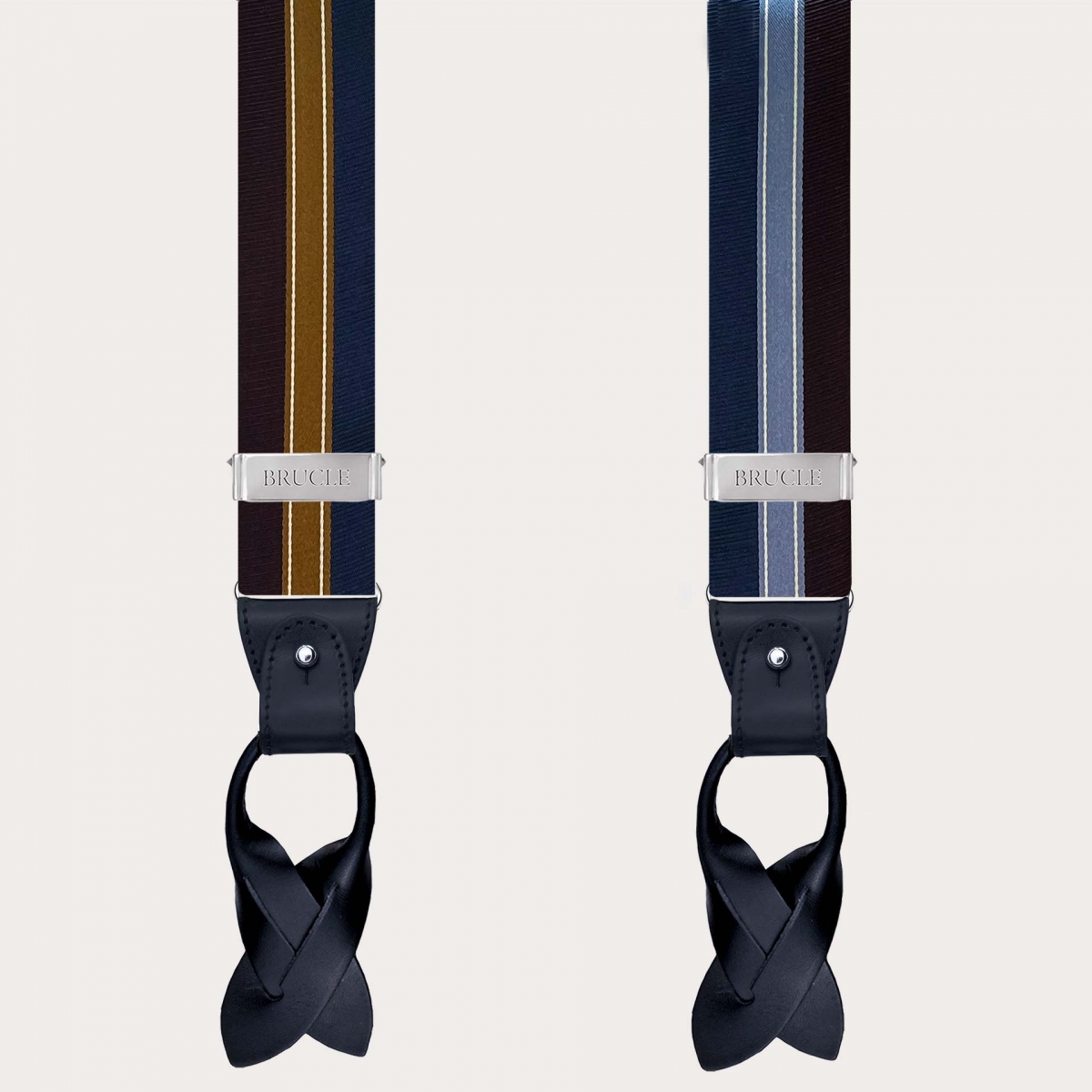 Bretelle in seta regimental blu bordeaux e oro doppio uso