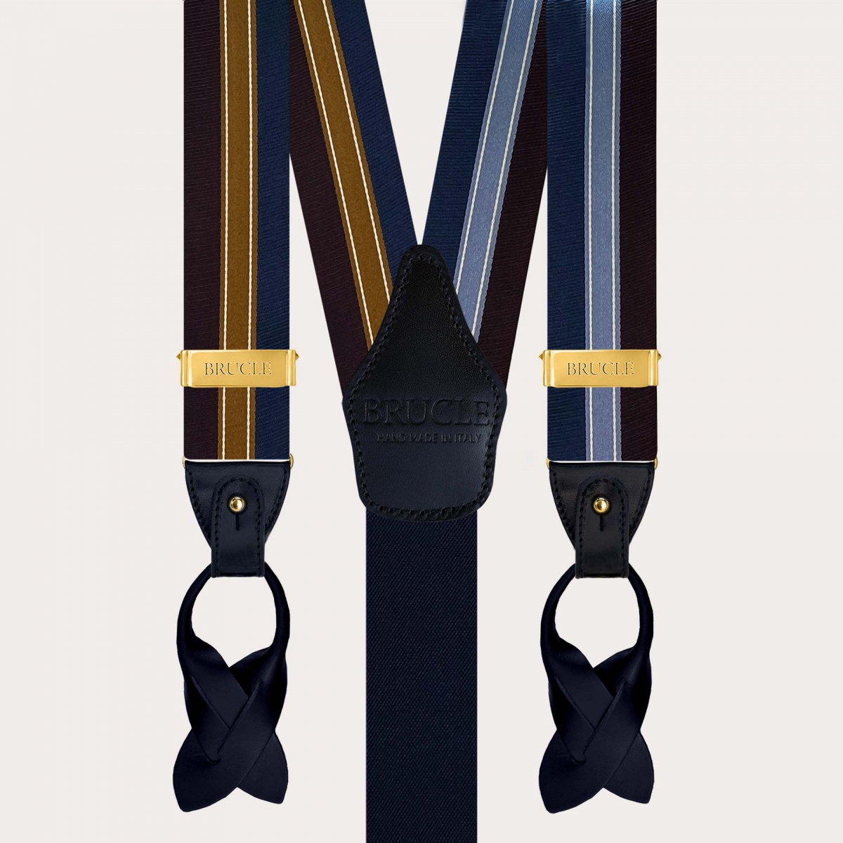 Bretelle oro in seta regimental blu bordeaux e azzurre doppio uso