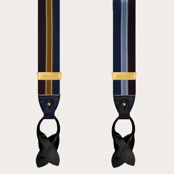 Bretelle oro in seta regimental blu bordeaux e azzurre doppio uso