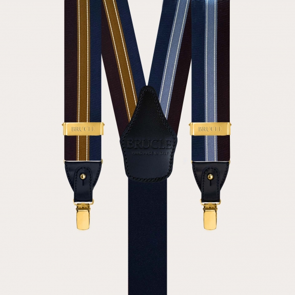 Tirantes de seda oro estilo regimental azul burdeos y celeste de doble uso