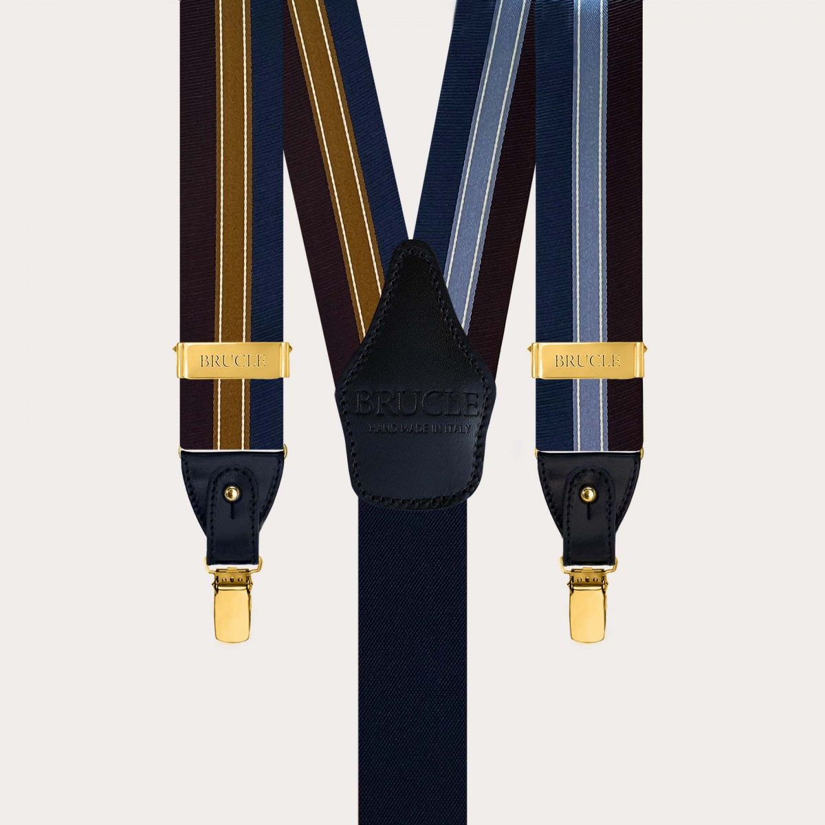 Bretelle oro in seta regimental blu bordeaux e azzurre doppio uso