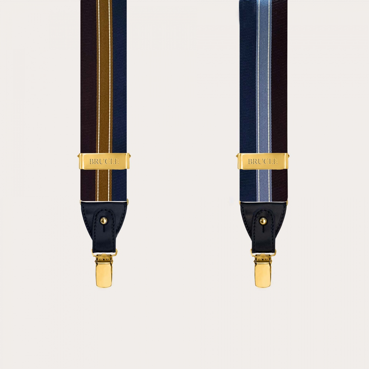 Tirantes de seda oro estilo regimental azul burdeos y celeste de doble uso