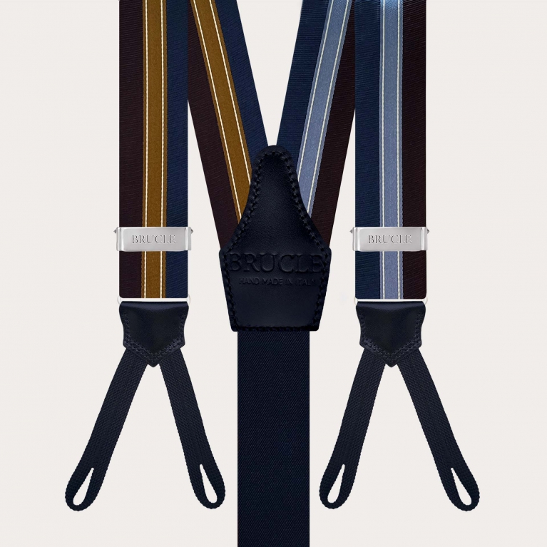 Regimental blue and burgundy silk suspenders for buttons