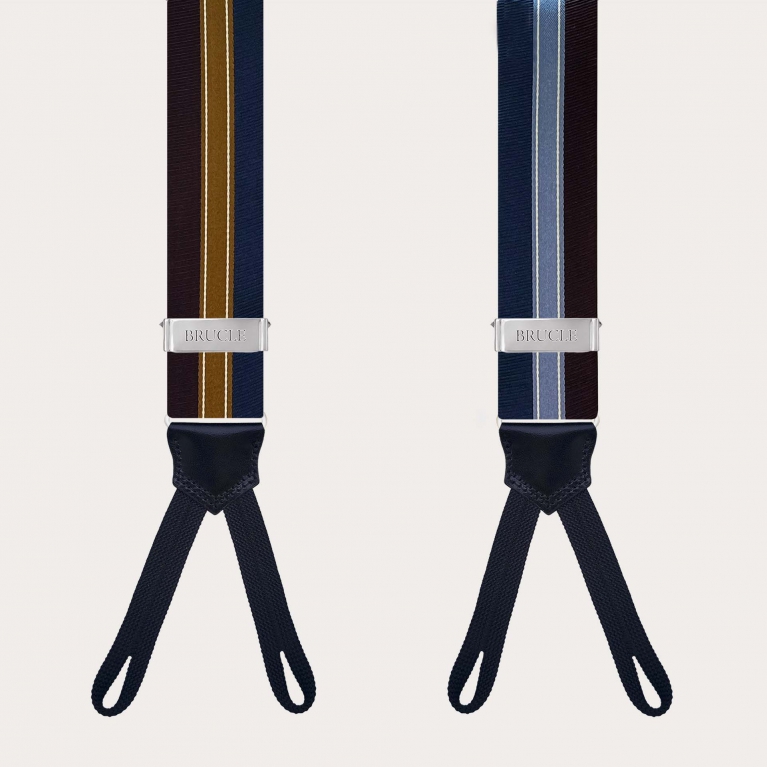 Regimental blue and burgundy silk suspenders for buttons