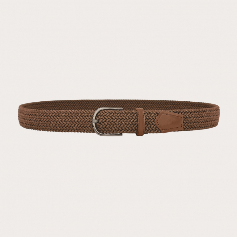 Mink brown braided elastic belt nickel-free