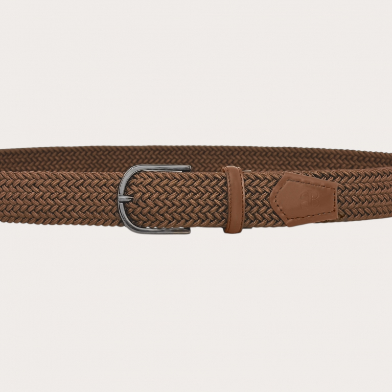 Ceinture élastique tressée marron vison sans nickel