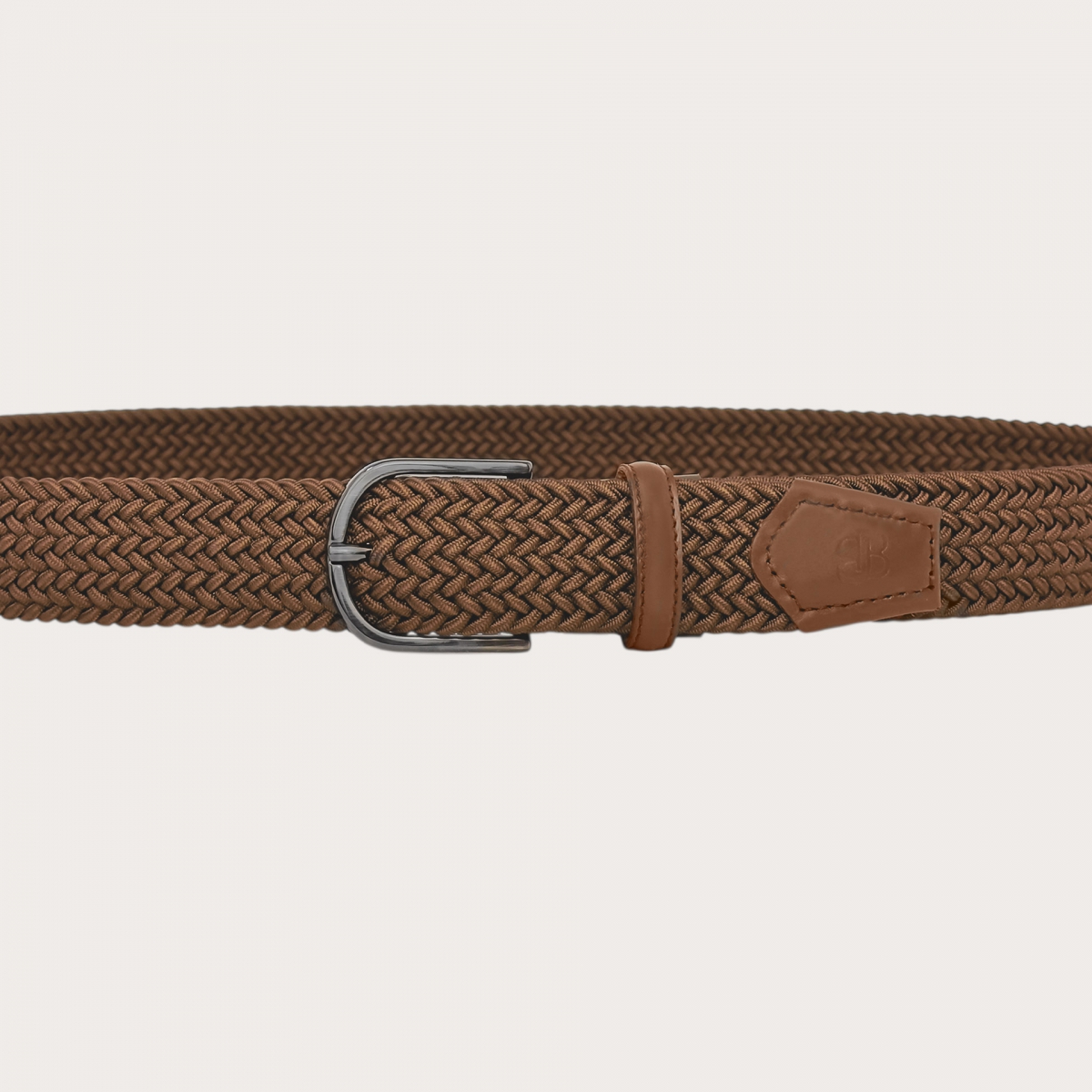 Mink brown braided elastic belt nickel-free