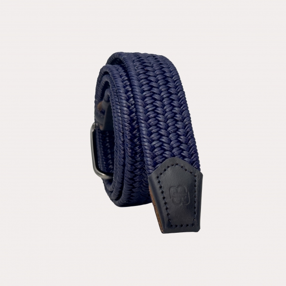 Braided elastic leather belt royal blue