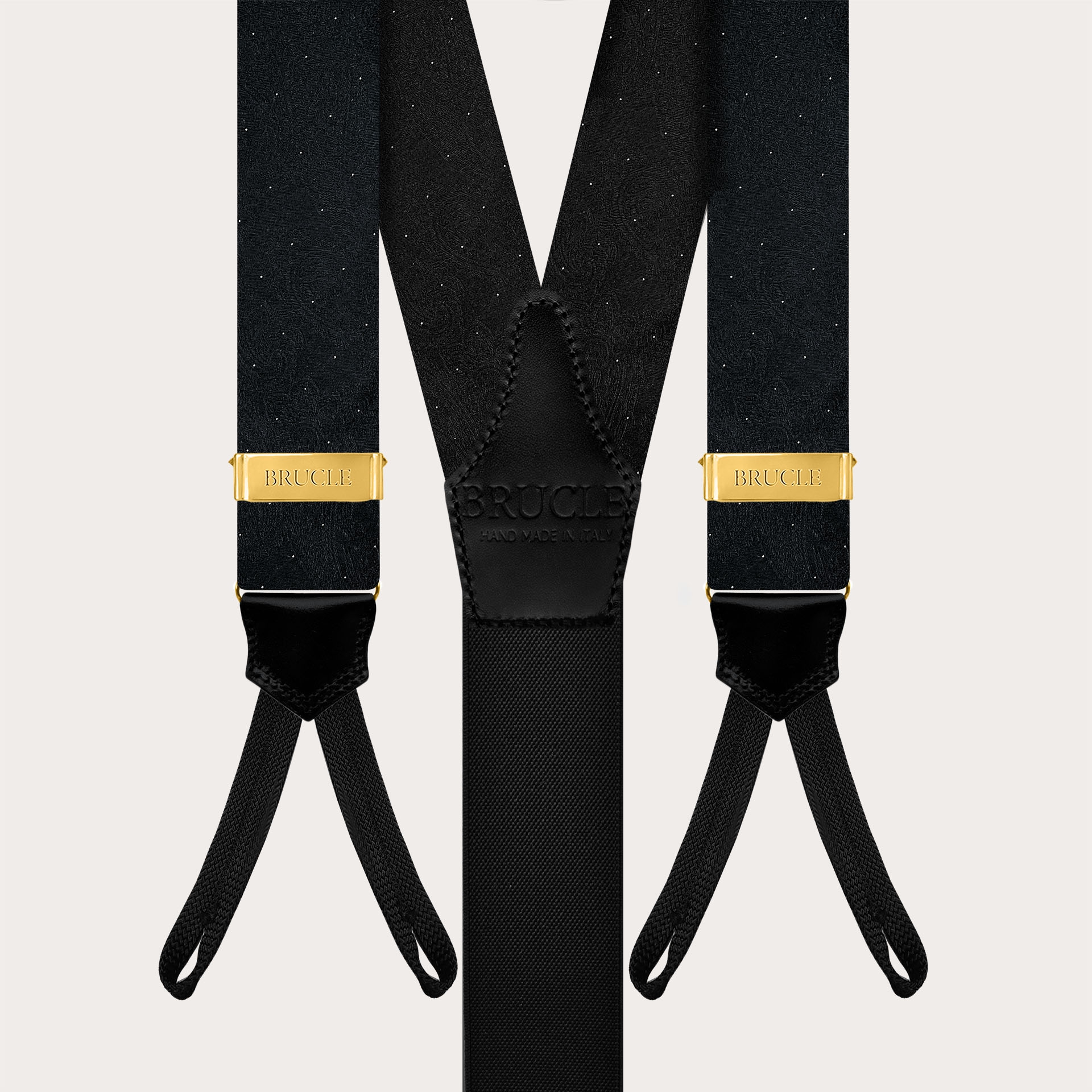 Men’s black tone-on-tone paisley suspenders
