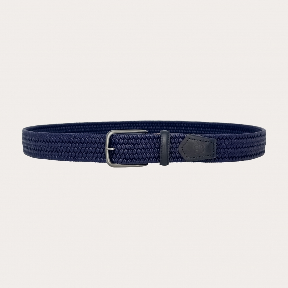 Braided elastic leather belt royal blue