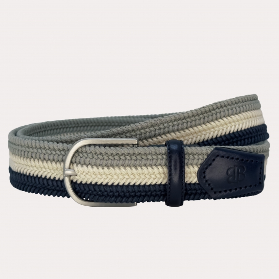 Ceinture tressée en coton bleu beige et gris