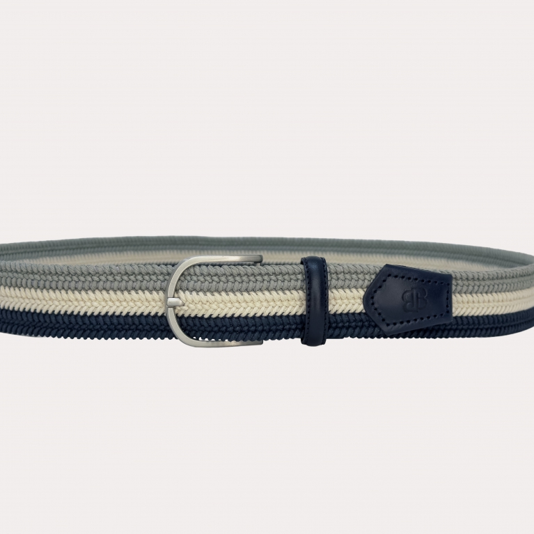 Ceinture tressée en coton bleu beige et gris