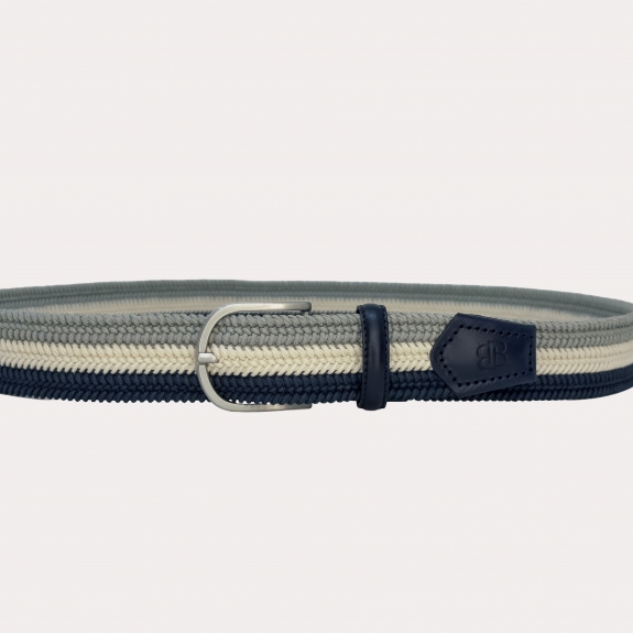 Ceinture tressée en coton bleu beige et gris