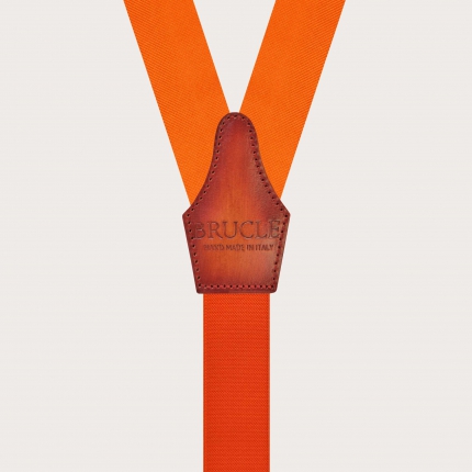 Orangefarbene Hosenträger aus Seide mit Knopfschlaufen und goldenen Verstellern