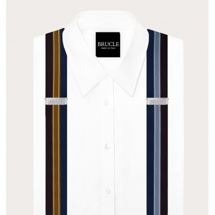 Set aus Hosenträgern und Fliege im Regimental-Design in Bordeaux, Blau und Gold