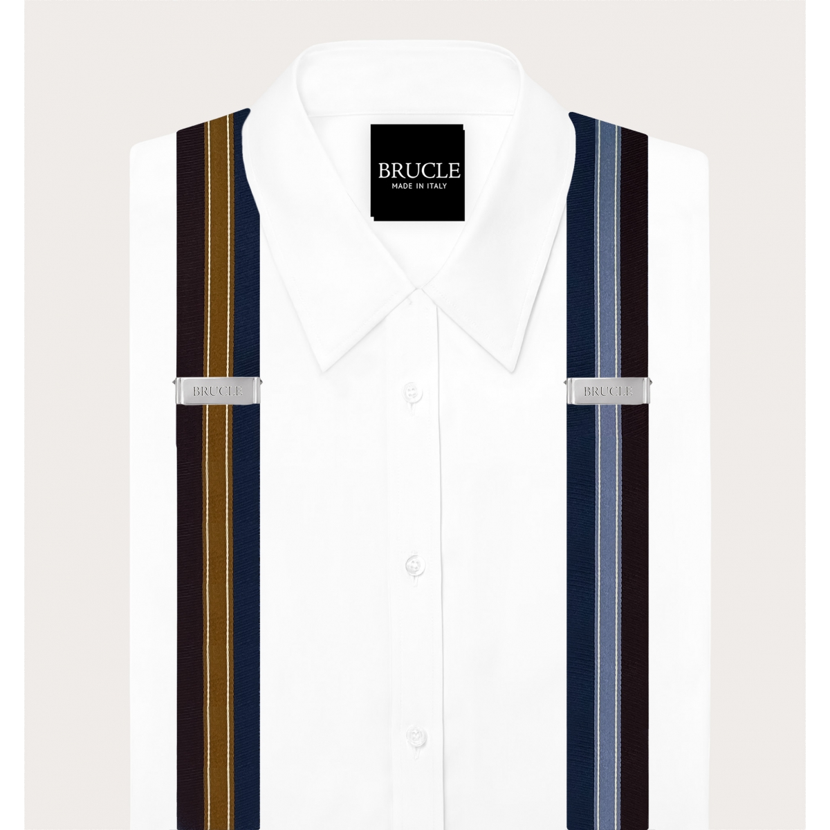 Set aus Hosenträgern und Fliege im Regimental-Design in Bordeaux, Blau und Gold