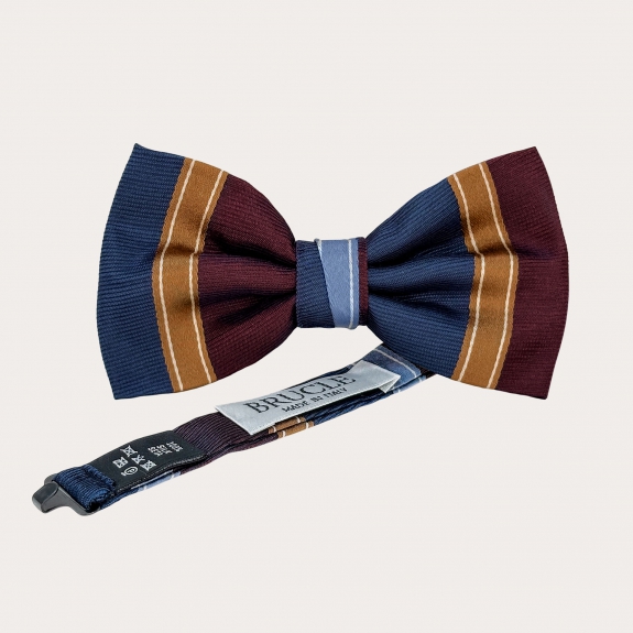 Ensemble assorti bretelles et nœud papillon regimental bordeaux, bleu et or