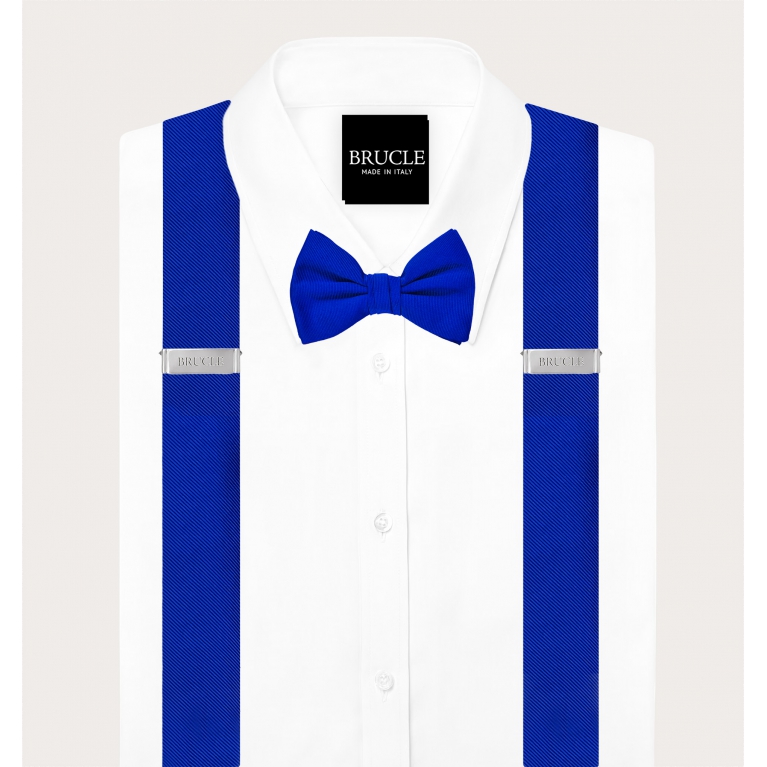 Set bretelle e papillon coordinato in seta blu royal