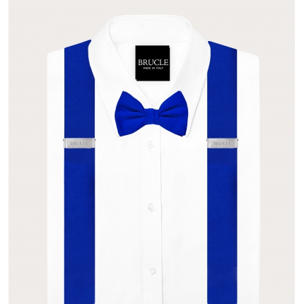 Matching suspenders and bow tie set in royal blue silk