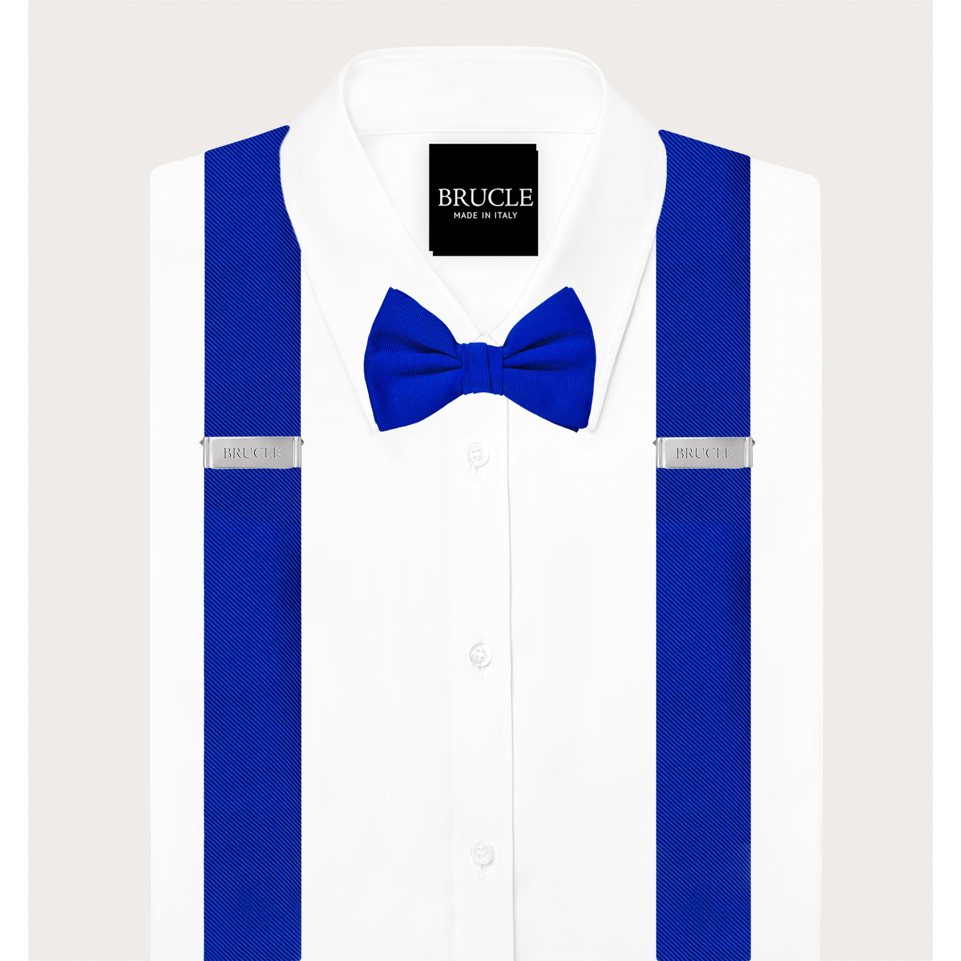 Set bretelle e papillon coordinato in seta blu royal