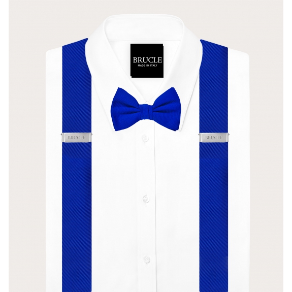 Set bretelle e papillon coordinato in seta blu royal