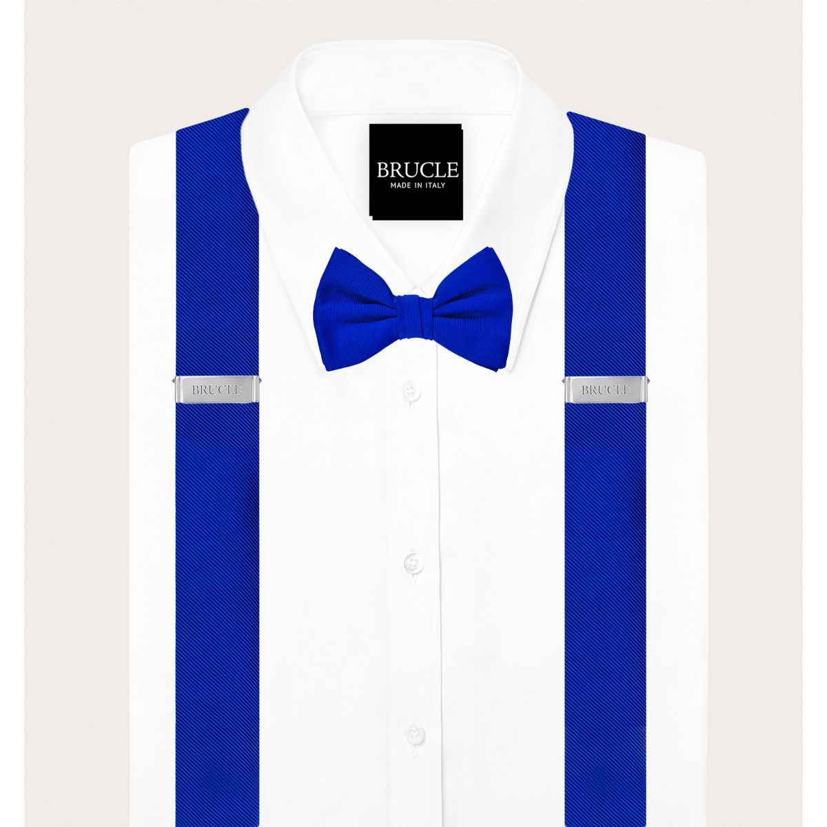 Matching suspenders and bow tie set in royal blue silk
