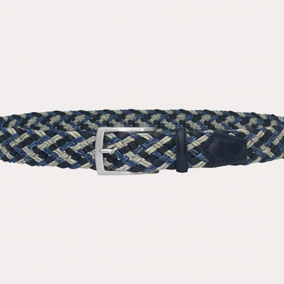 Ceinture tressée en cuir bleu et beige