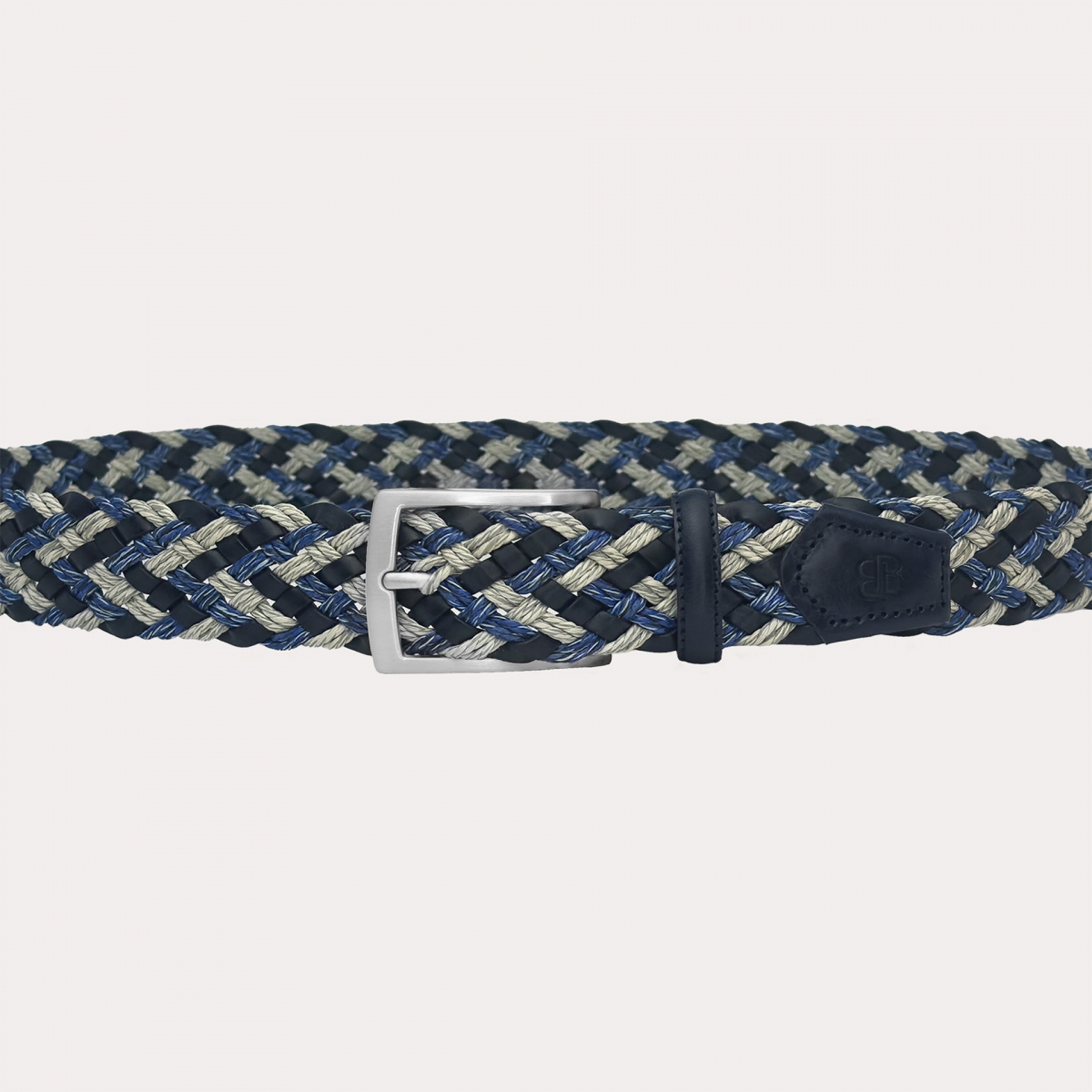 Geflochtener Gürtel aus blauem und beigem Leder