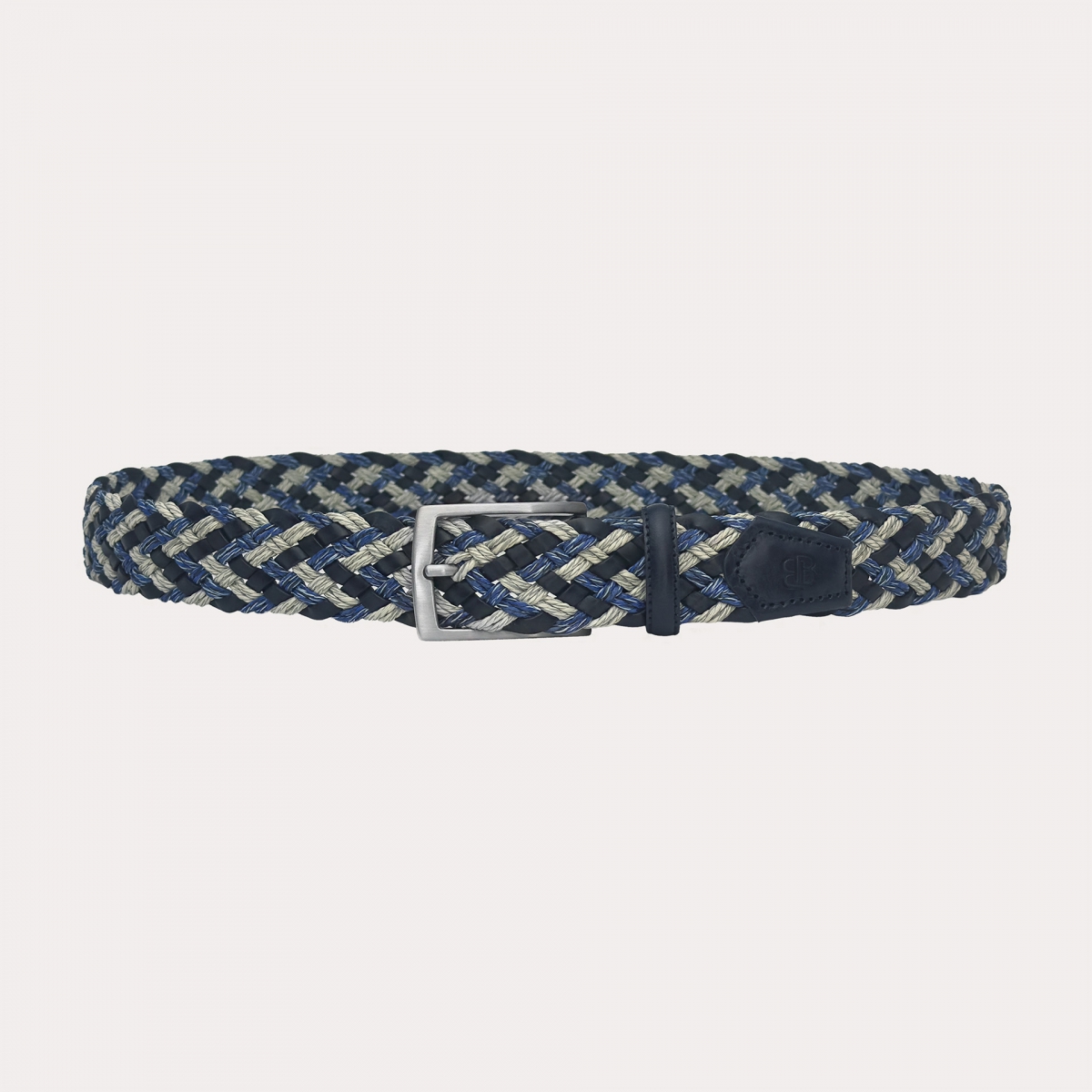 Ceinture tressée en cuir bleu et beige