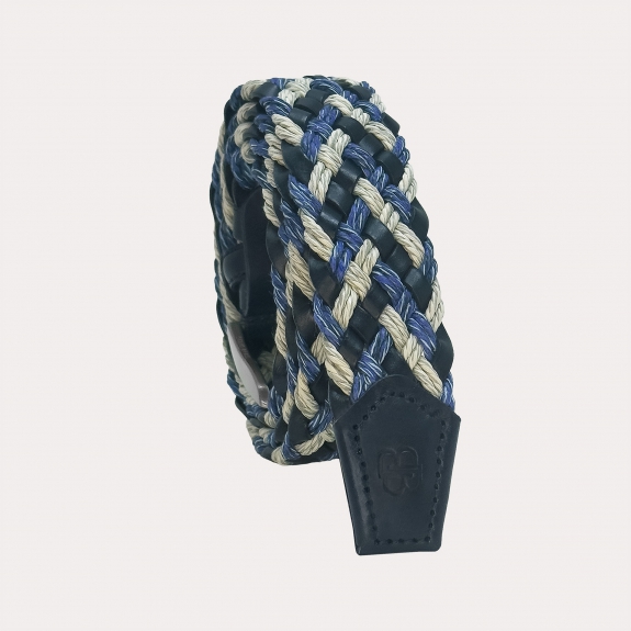 Geflochtener Gürtel aus blauem und beigem Leder