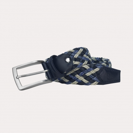 Cinturón trenzado en cuero azul y beige