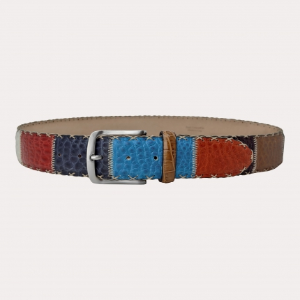Ceinture patchwork en véritable cuir de crocodile