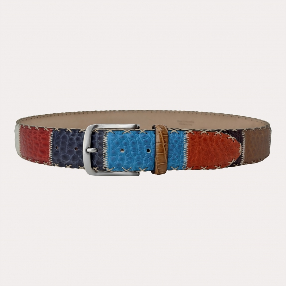 Patchwork belt in genuine crocodile leather