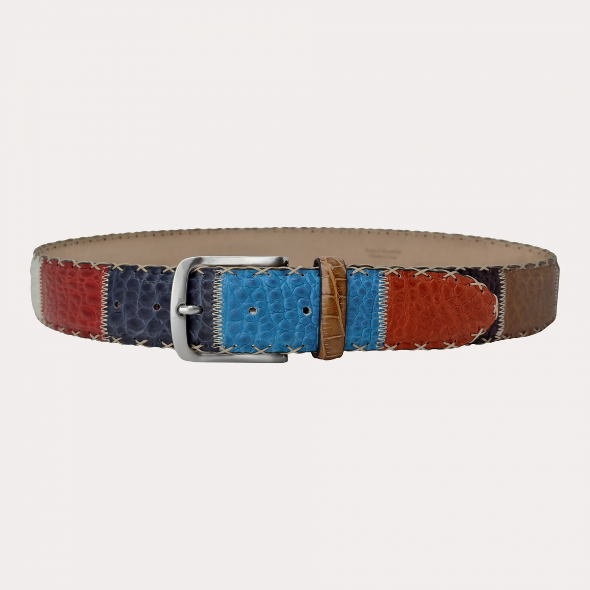 Patchwork belt in genuine crocodile leather