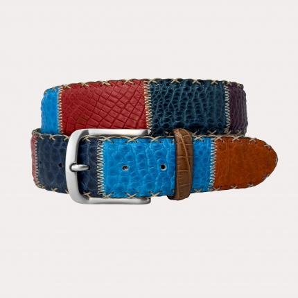 Patchwork belt in genuine crocodile leather