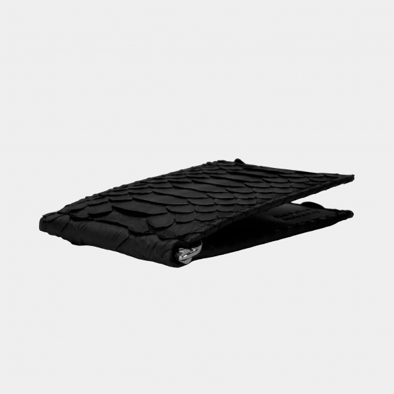 Mini portafoglio nero in pitone con fermasoldi