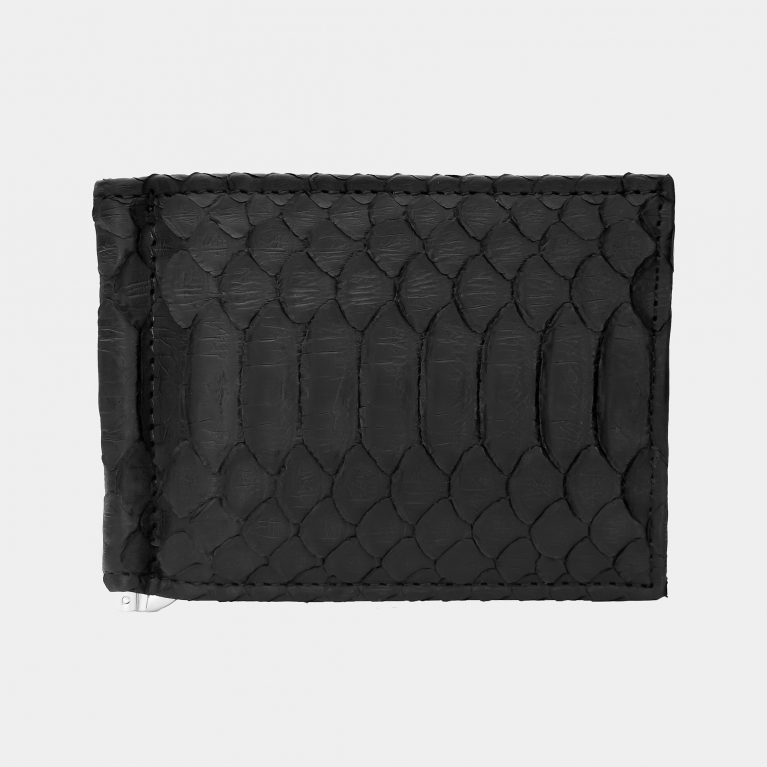 Mini portafoglio nero in pitone con fermasoldi