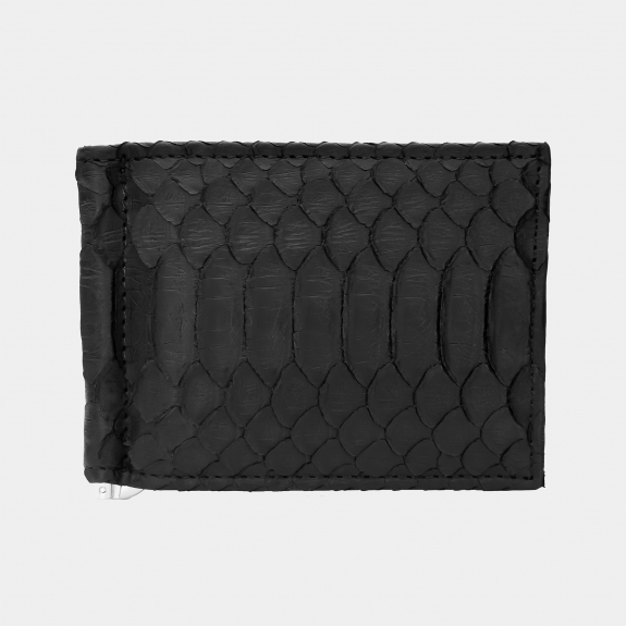 Mini portafoglio nero in pitone con fermasoldi