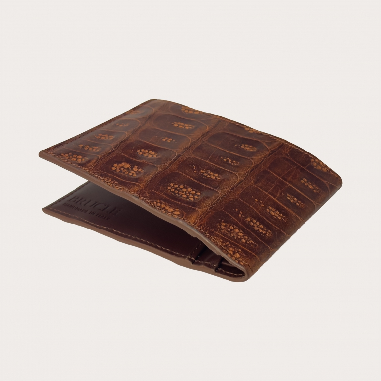 Cartera de hombre de cocodrilo con monedero marrón dorado