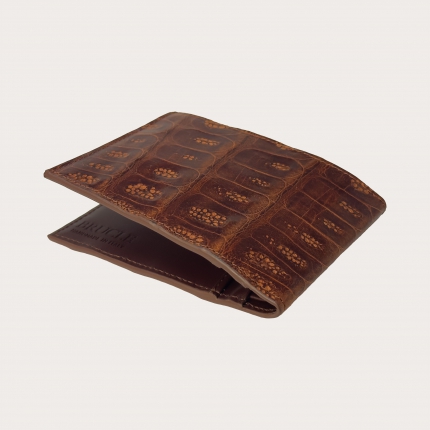 Portefeuille homme en crocodile avec porte-monnaie marron doré