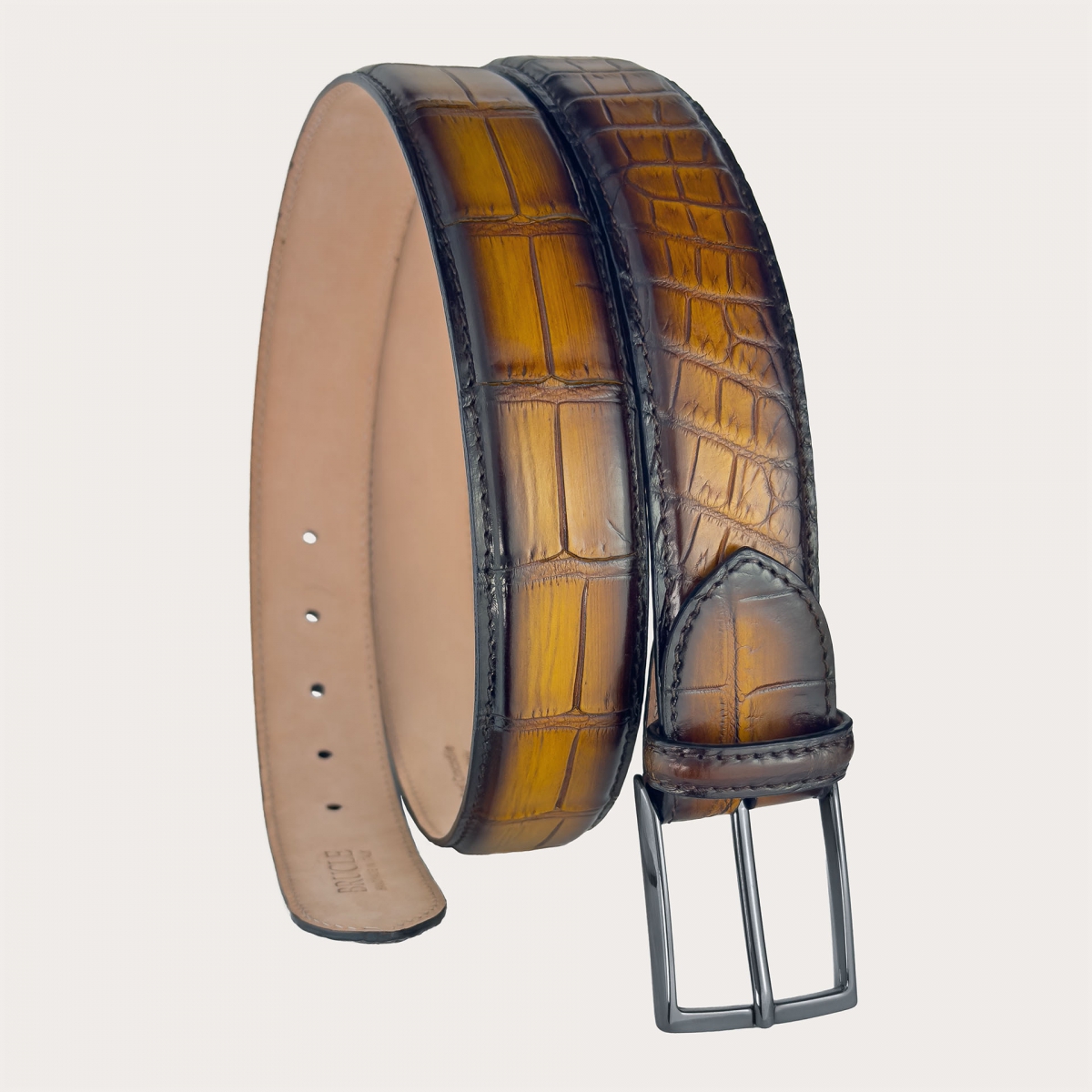 Brown shaded crocodile tail belt