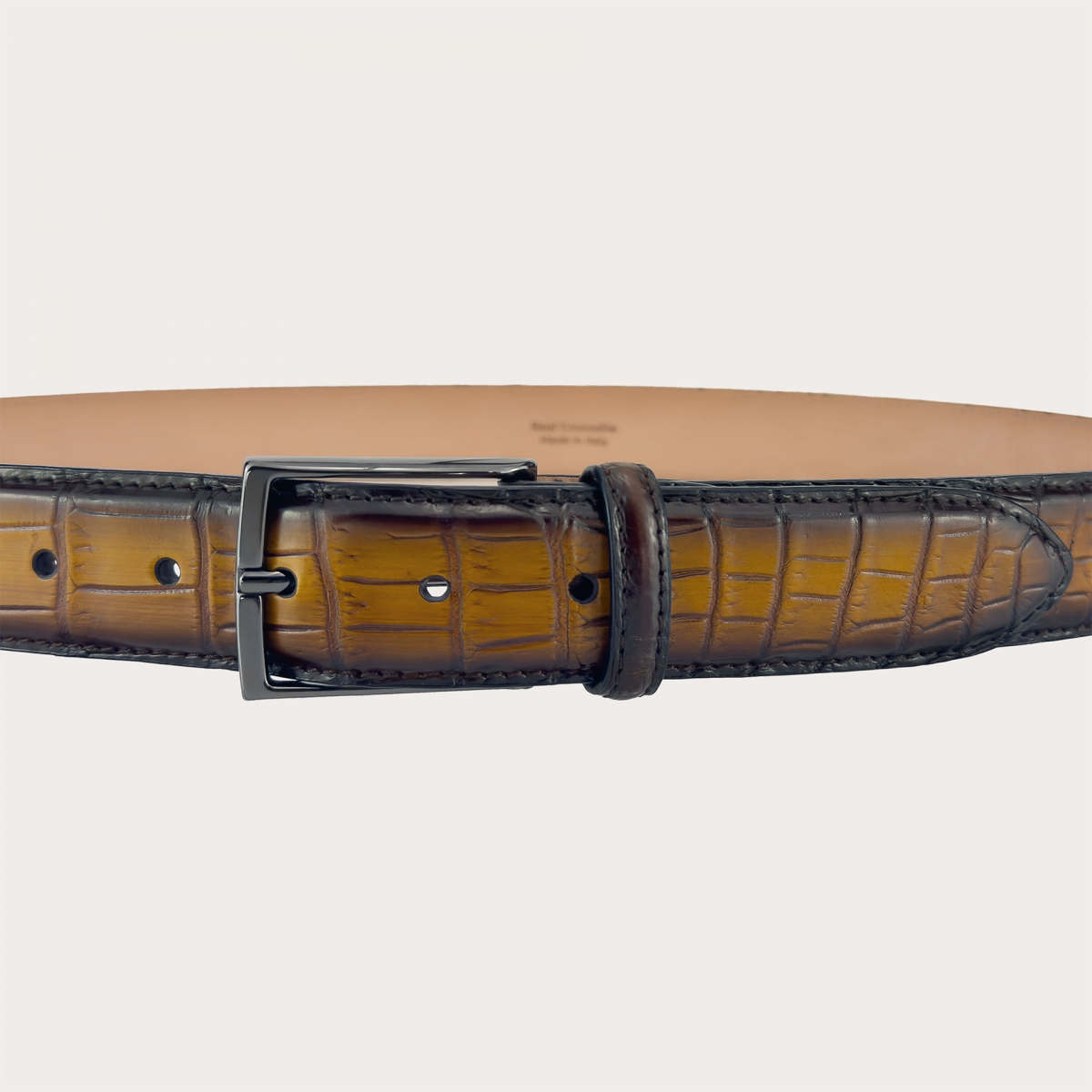 Ceinture en queue de crocodile marron nuancée