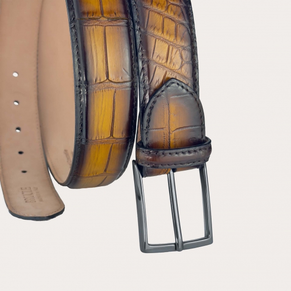 Braun schattierter Gürtel aus Krokodilschwanzleder