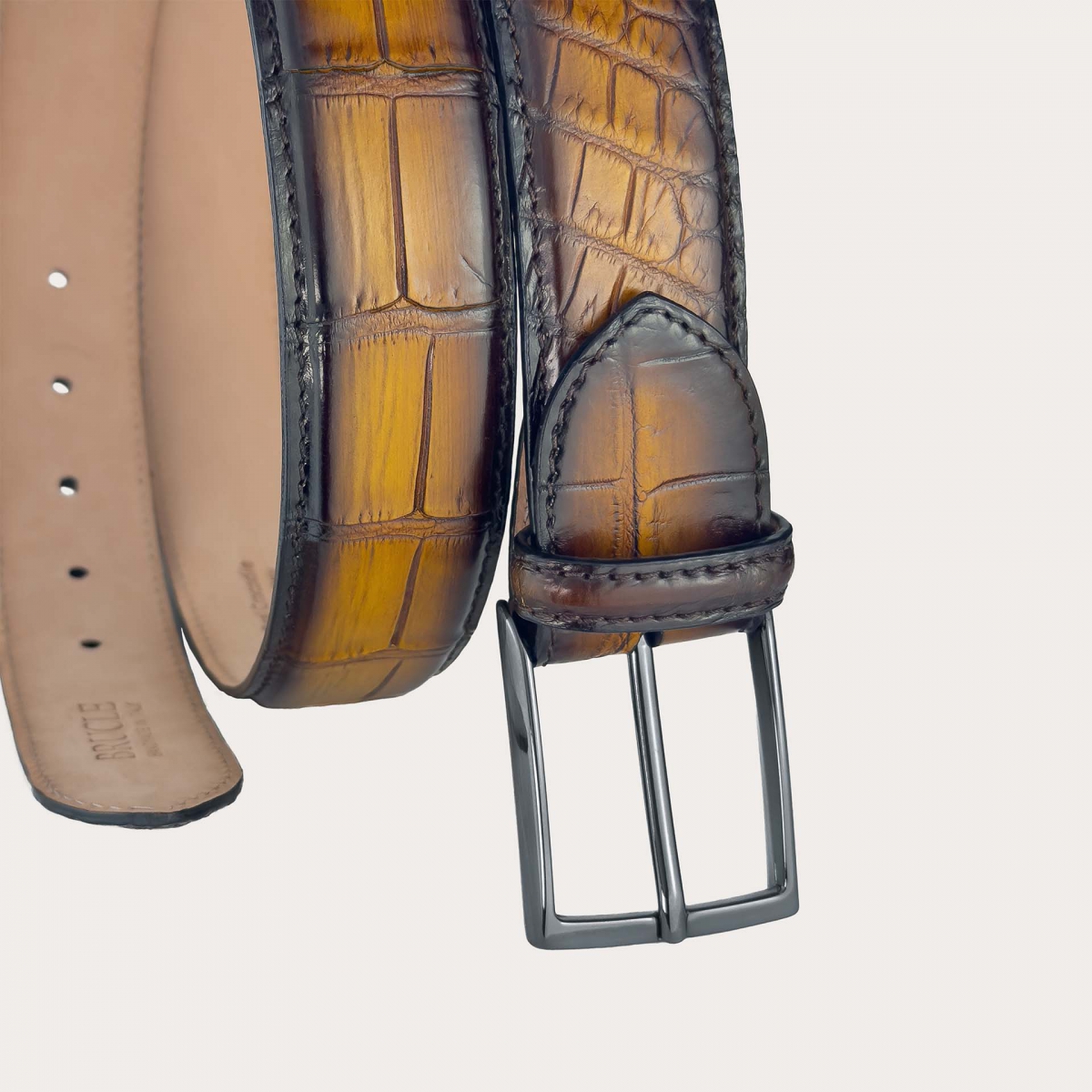 Ceinture en queue de crocodile marron nuancée