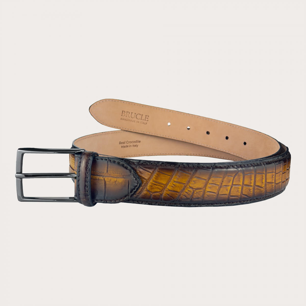Cinturón en cola de cocodrilo marrón degradado