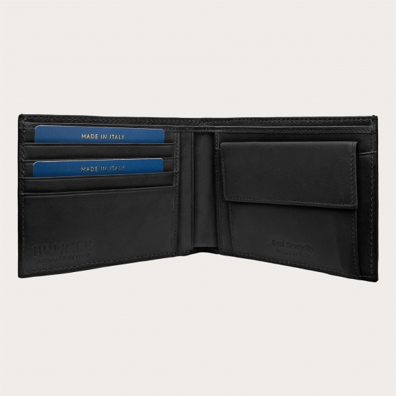 Portefeuille homme noir en queue de crocodile avec porte-monnaie