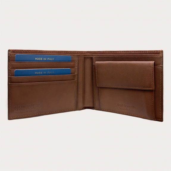 Portefeuille homme en queue de crocodile marron doré