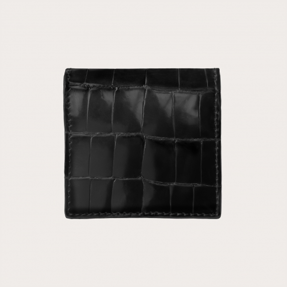 Porte-monnaie noir en véritable cuir de crocodile
