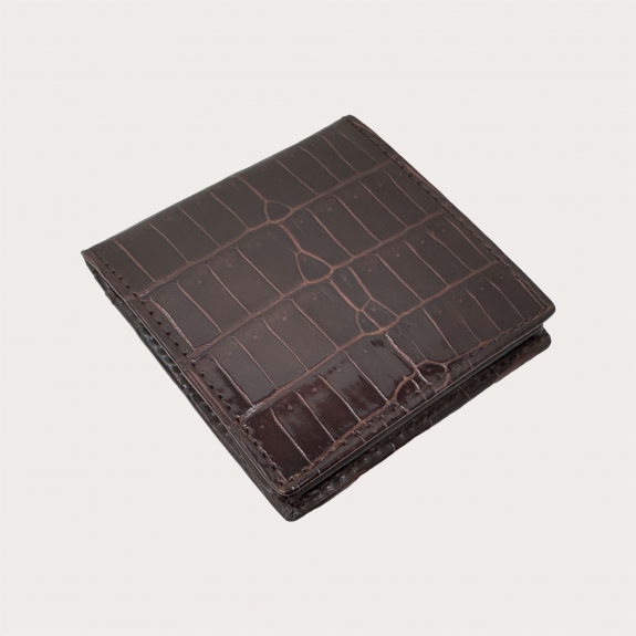 Dark brown genuine crocodile leather coin purse