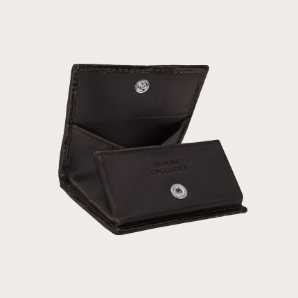 Porte-monnaie marron foncé en véritable cuir de crocodile